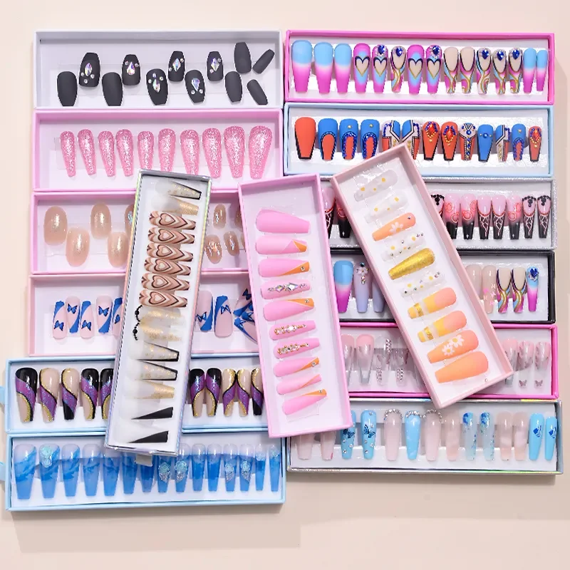 Own Brand Customized Box Ins Press on Nails New Fashion High Quality French Luxury Acrylic Popular Reusable Wholesale 24 Pcs