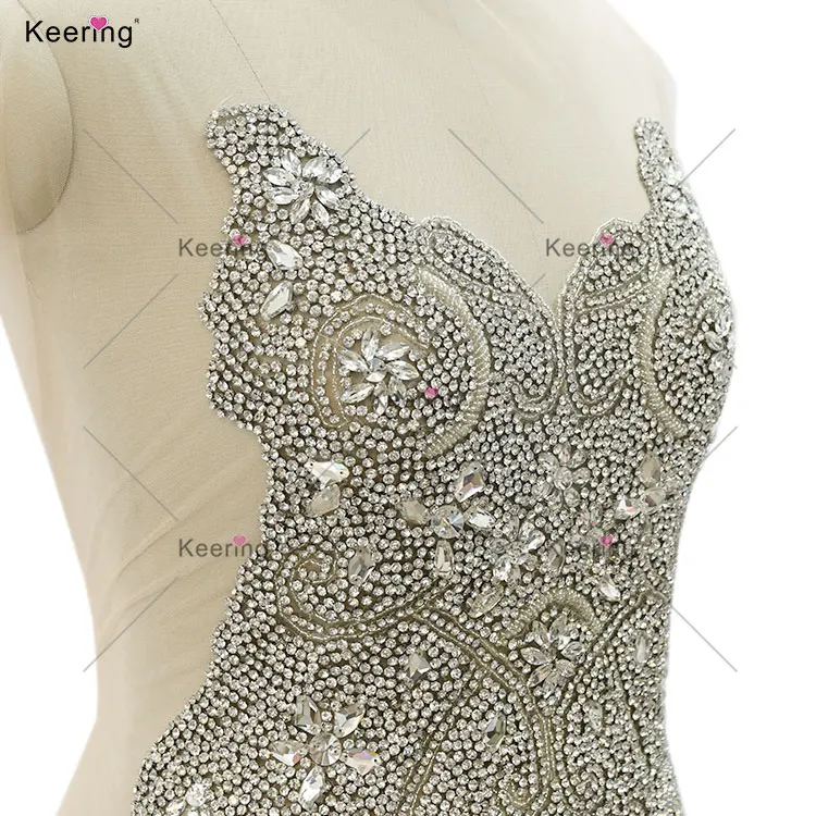 Wedding Dress Crystal Full Stone Strass Rhinestone Sexy Silver Diamond Bodice Dress Patch Applique Crochet Design WDP-534