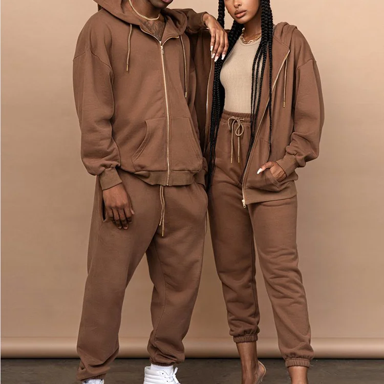 Wholesale Custom High Quality Full Zip Up Tracksuit Sweatshirt Hooded Jacket Two Piece Jogger sets For Men