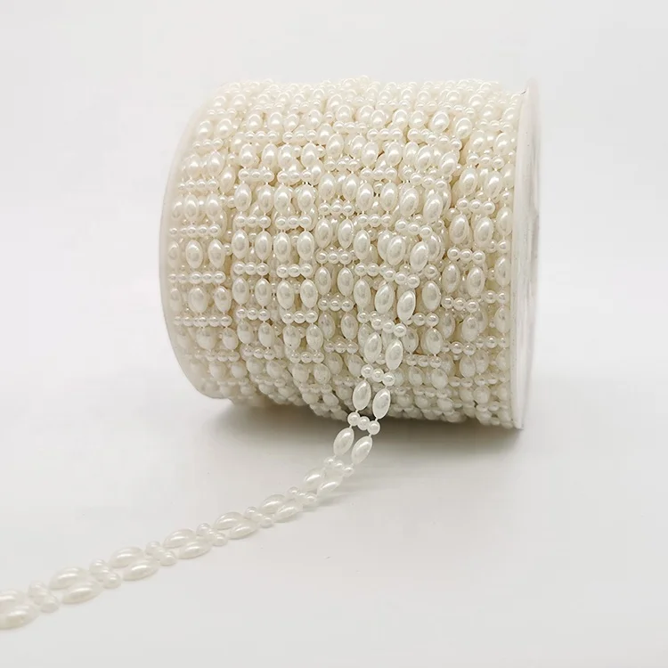 wholesale  ellipse ivory White  pearl plated  bead chain roll of DIY wedding decorative materials