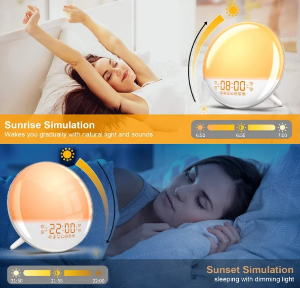 Wake Up Light Sunrise Alarm Clock for Kids Heavy Sleepers Bedroom with Sunrise Simulation Sleep Aid Dual Alarms FM Radio