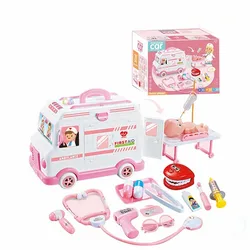 Kids sound and light Medical doctor pretend play toys set emergency ambulance car toy with doll