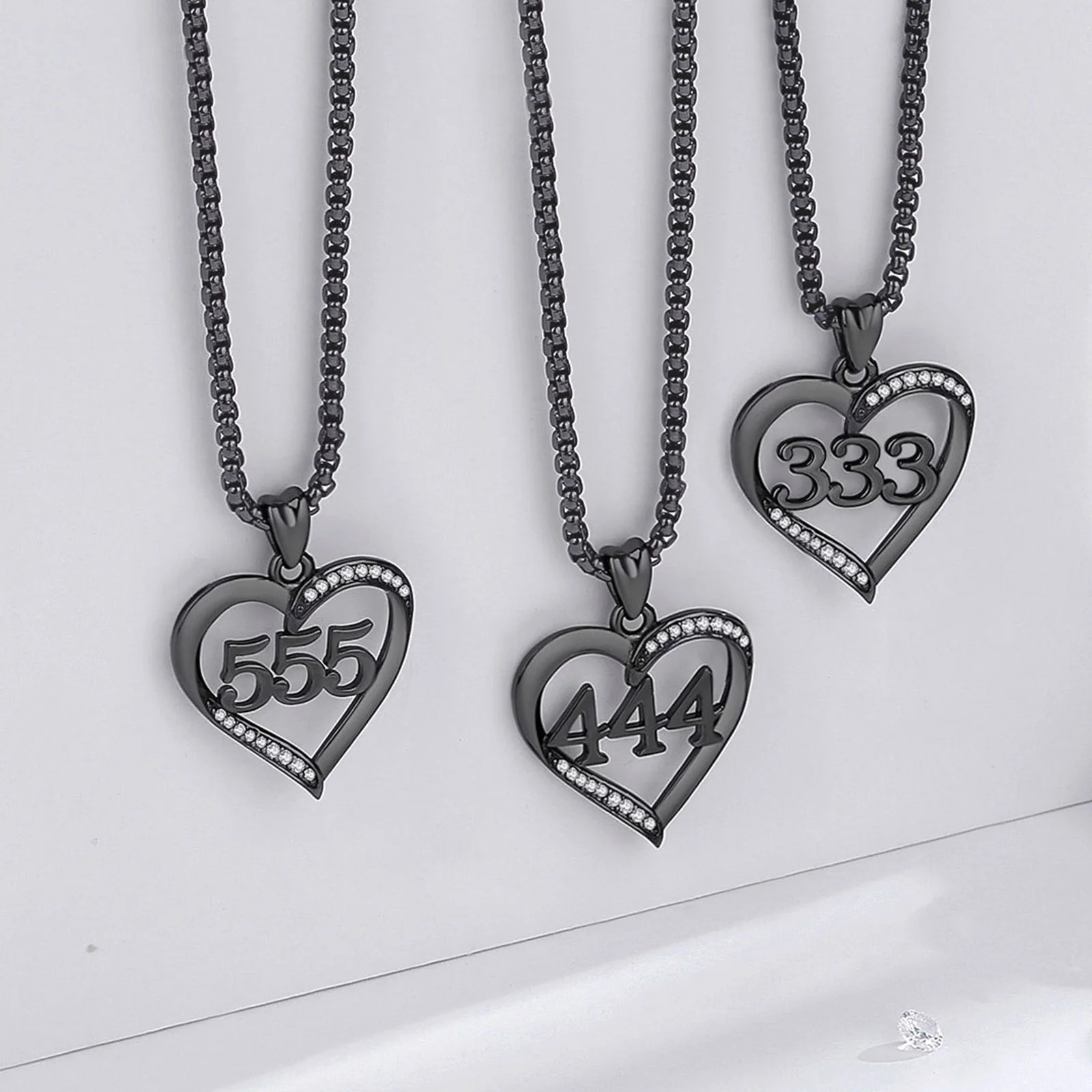 Merryshine Black Iron 925 Sterling Silver 111-999 444 Angel Numbers Heart Necklaces for Women