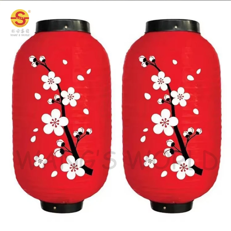 Chinese Korean Japanese Restaurant Decorative Lantern Waterproof Foldable Silk Fabric Plum Blossom Lanterns