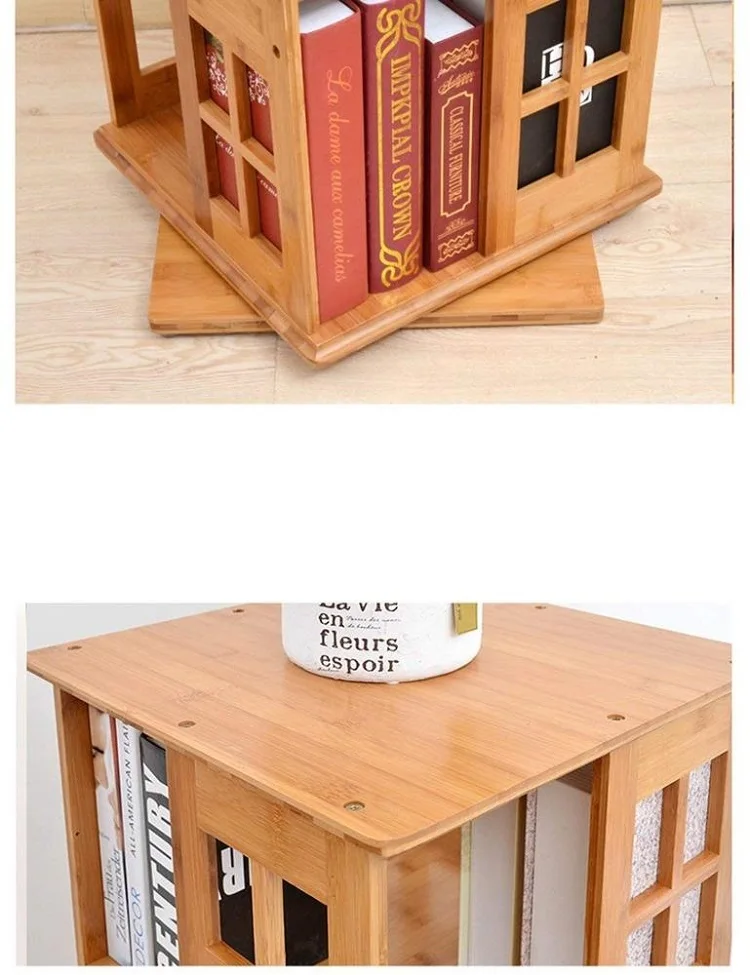  3-уровневые вращающийся шкаф для книг Bamboo держатель кассеты ночники в виде книжной обложки проигрыватель компакт-дисков Стеллаж хранения интервал Регулируемый товарная