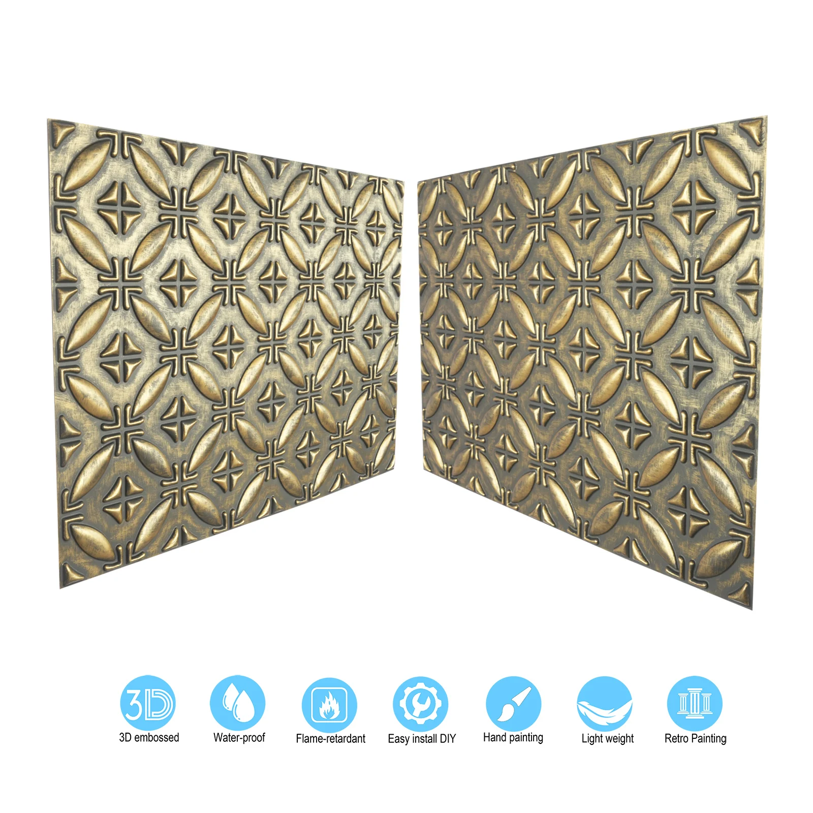 Paint finish dilapidated Wainscoting wall panels Vintage Pattern Tin ceiling Tiles for Cafe Club Saloon HOTEL PLB38 ancient gold
