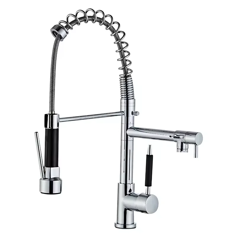 Classic Single Handle Stainless Steel Kitchen Faucet with Ceramic Valve Core Spring-Pull Blackened Mixer Cover Plate Included