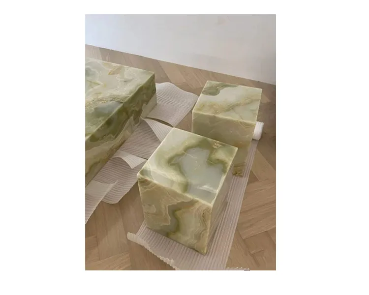 Backlit Onyx Table Natural Stone Furniture Translucidus  Green Onyx Table Cube Table Plinth
