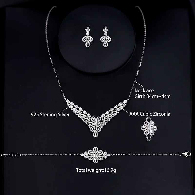 Женский комплект украшений из серебра 925 пробы, с родиевым покрытием