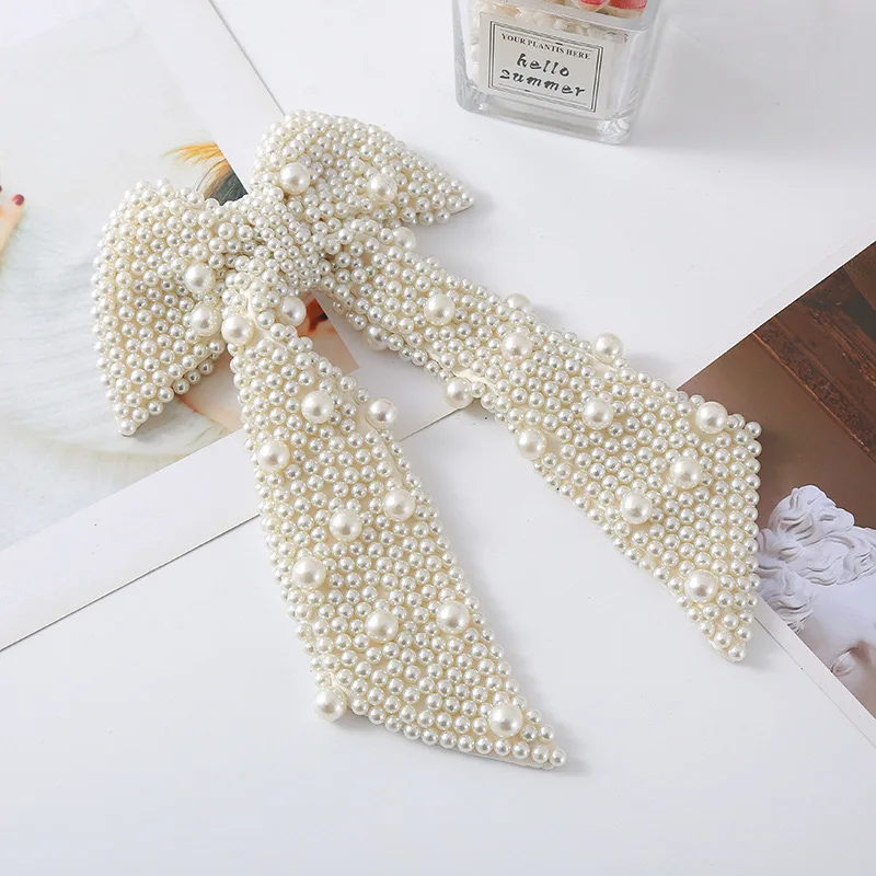 2024 Latest Design Fashion Pearl Bow Knot Hairpins Luxury Elegant White Pearls Bowknot Barrette Hair Clips For Bridal Wedding