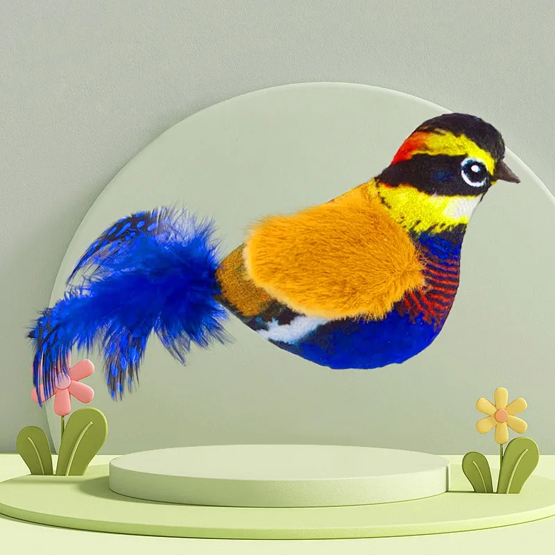 SY2025 Pet cat toy simulation calling bird sound plush toy cat self high amusement device hanging automatic teasing cat