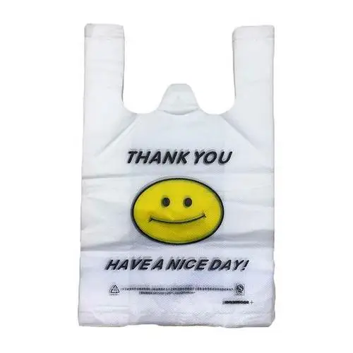 11.5* 6.5* 21inch HDPE  thank you T shirt bag with smile face