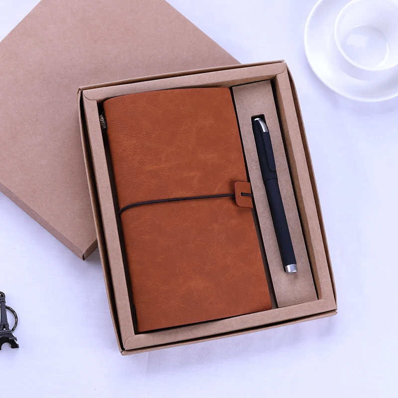 Low MOQ Luxury Journal Hardcover Leather Notebook Diary Planner Gift Set For Office Stationery