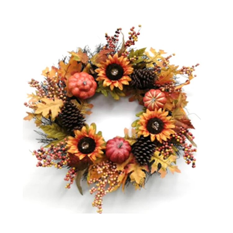 Harvest Festival Artificial Sunflower Pumpkin Natural Pinecone Christmas Wreath Rings Navidad Wreath Guirnalda Ornamento