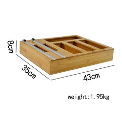 6 in 1 Zip Lock Bag Storage Organizer Box Bamboo Wood Film Wrap Aluminum Foil Dispenser with Cutter Wall Mount