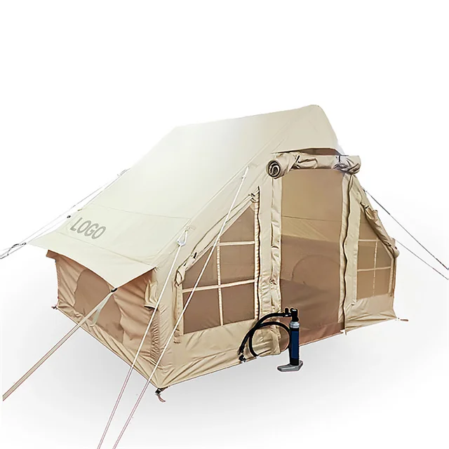 300*210*200CM Safari Glamping Waterproof Inflatable Tent Cotton Canvas Outdoor Building Style Fabric Combo Bottom Bell Tent