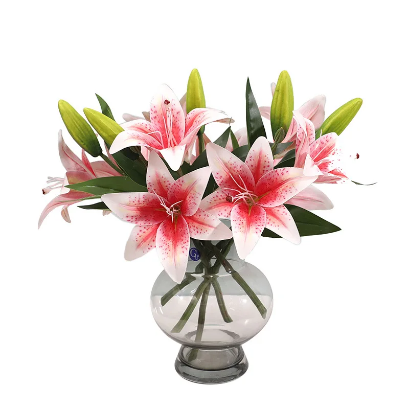 Artificial Centerpiece Flower Lily Fake Latex Flowers For Wedding Living Room Decoration Artificial Faux Bulk Flowers Realistic