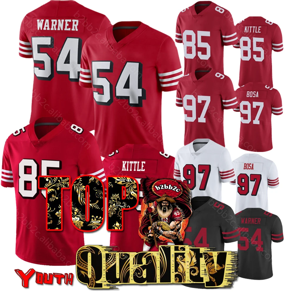 Youth 54 Fred Warner 85 George Kittle 97 Nick Bosa Kids American Football Jersey Stich S-5XL