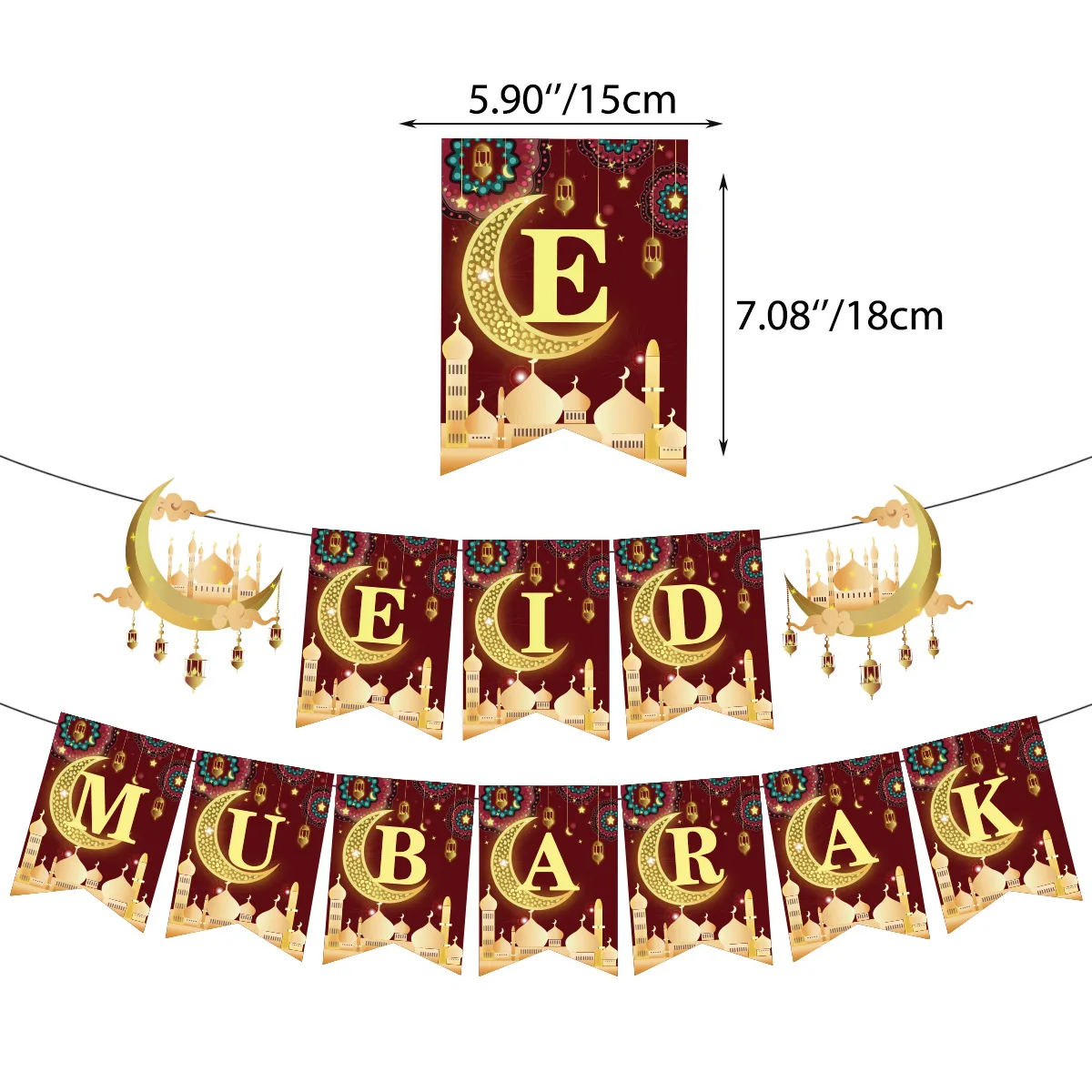 Partycool Ramadan Decorations Eid Mubarak Moon Foil Balloons Theme Islam Muslim House Home Wall Hanging Decor Banner Party Set