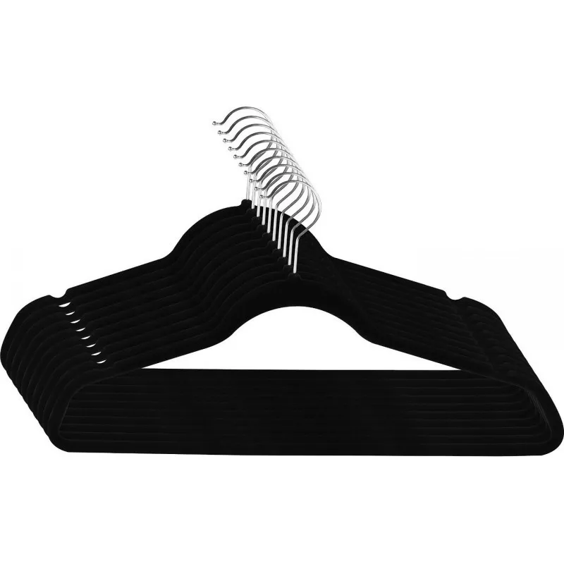Wholesale Premium Velvet Hanger Space Save Non-slip Black Velvet Clothes Hangers plastic hangers