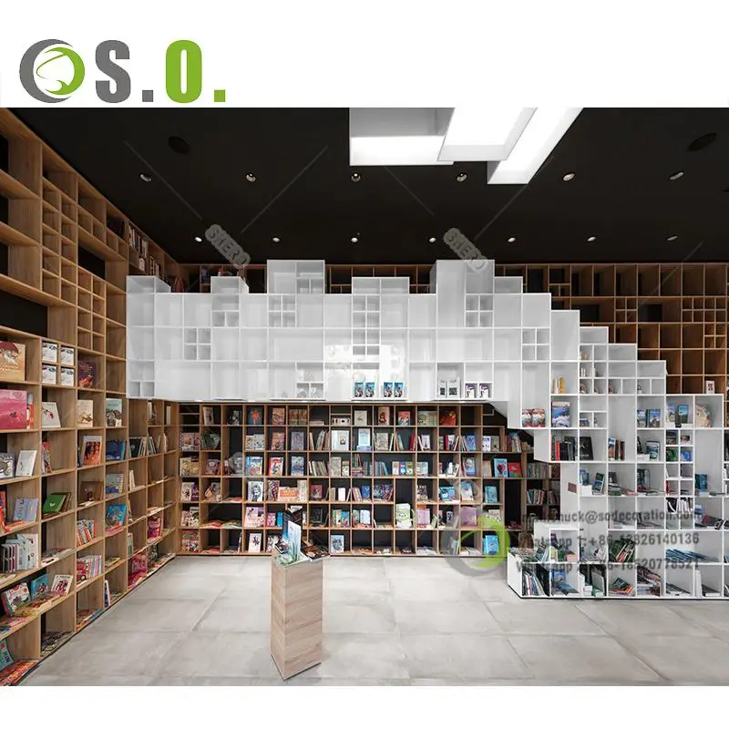 Library Shelving Wall Mounted Stationery Display Shelf Customized Book Store Furniture Stationery Store Design