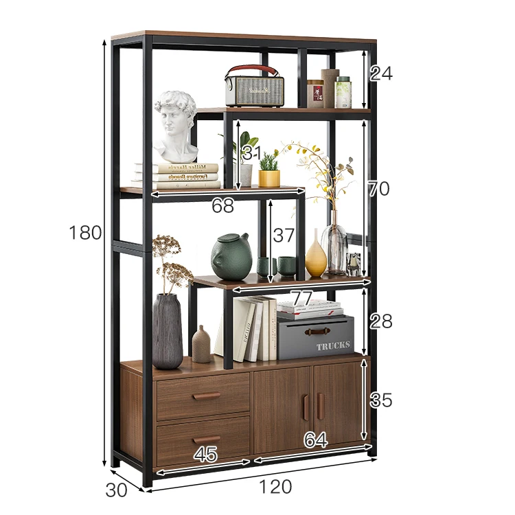 Wholesale Modern Metal 4-tier Living Room Furniture Bookcases Home Office Industrial Storage Racks Bookshelf