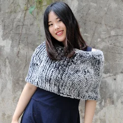 CX-B-76H Luxuriant In Design Woven Scarf And Bridal Stole Rex Rabbit Fur Shawl