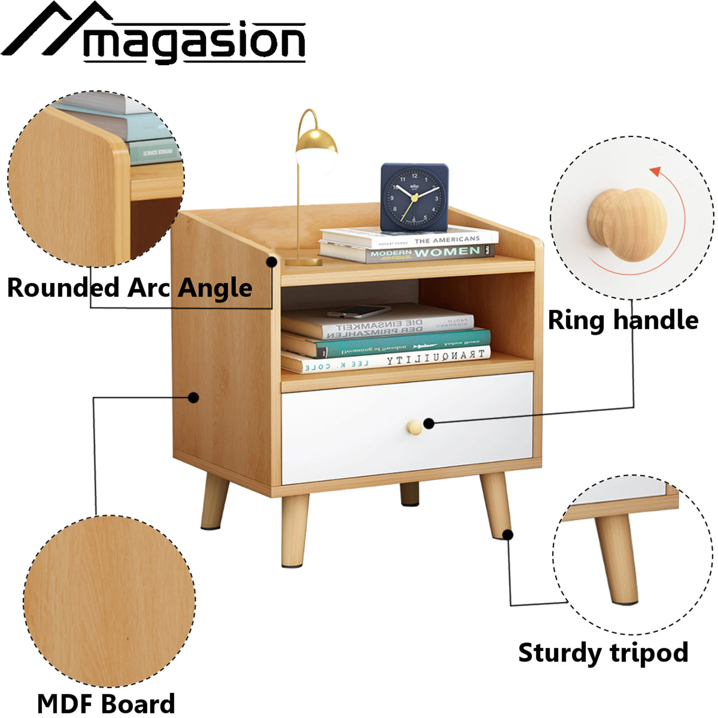 High Quality table be chevet   Wood Color Nightstand With Storage Drawer Bedside Table