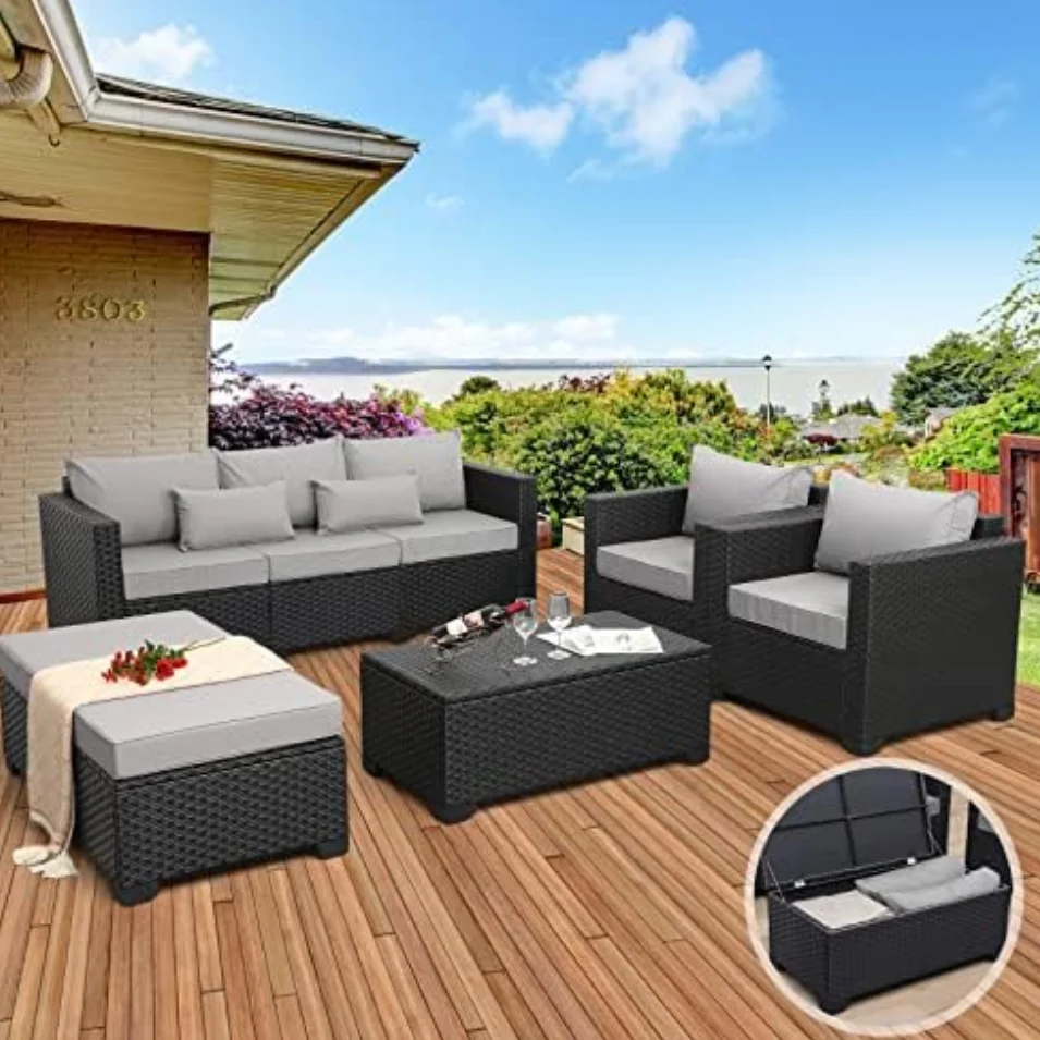 Furniture Outdoor Sofa Set Patio Garden Balcony Porch Rattan Wicker Sectional Sofa All-Weather HDPE Rattan Conversation Sets