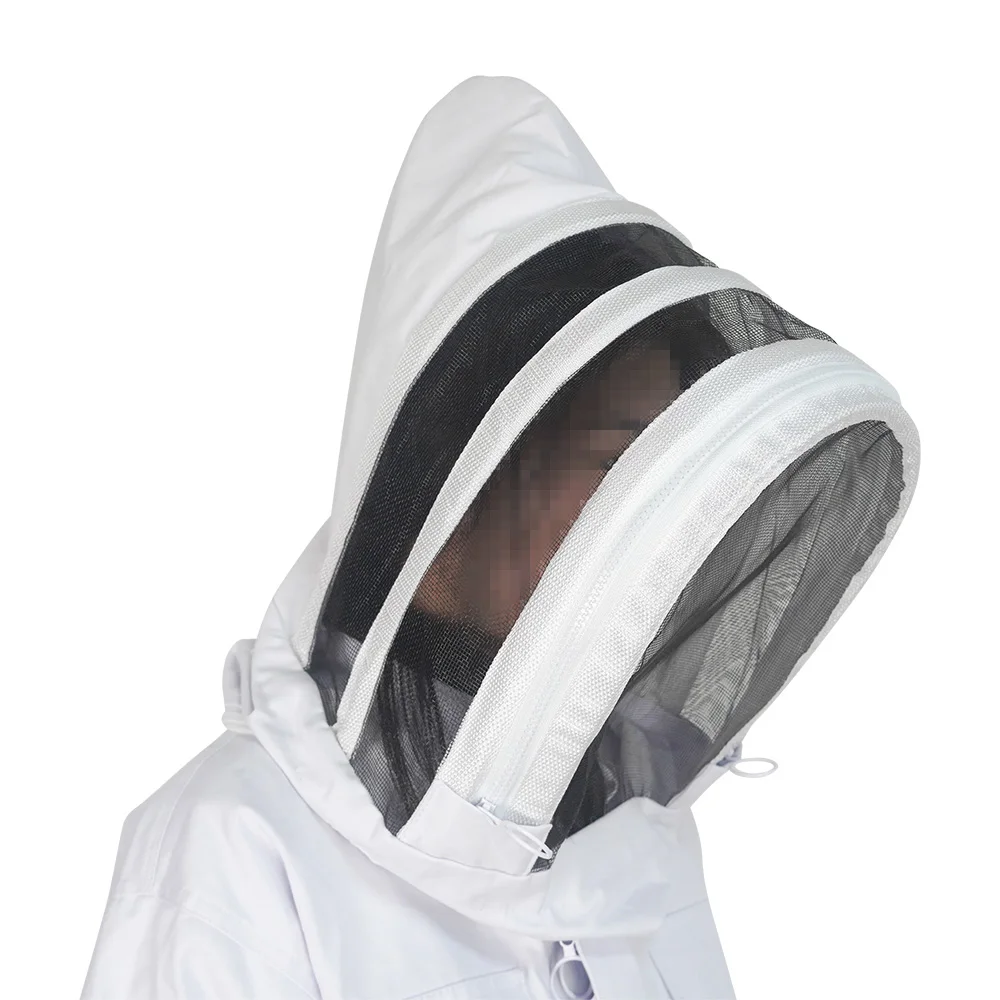 Ventilated Beekeeping Suit with Round Veil and zipper L Size Cotton Bee Suit