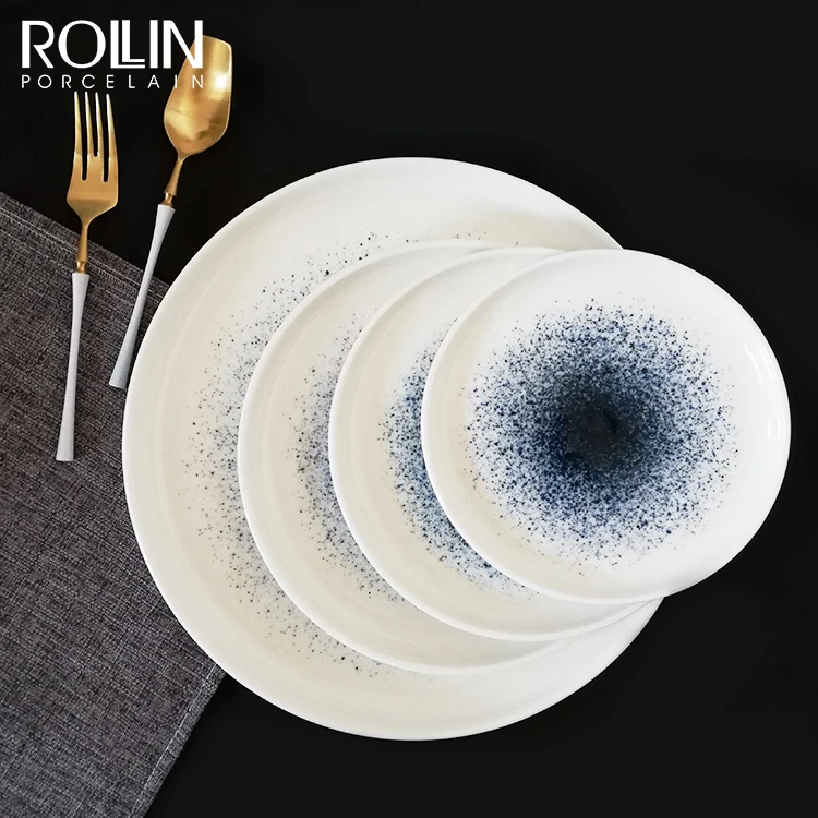 Coffee shop 8 inch white round decal printing modern plates