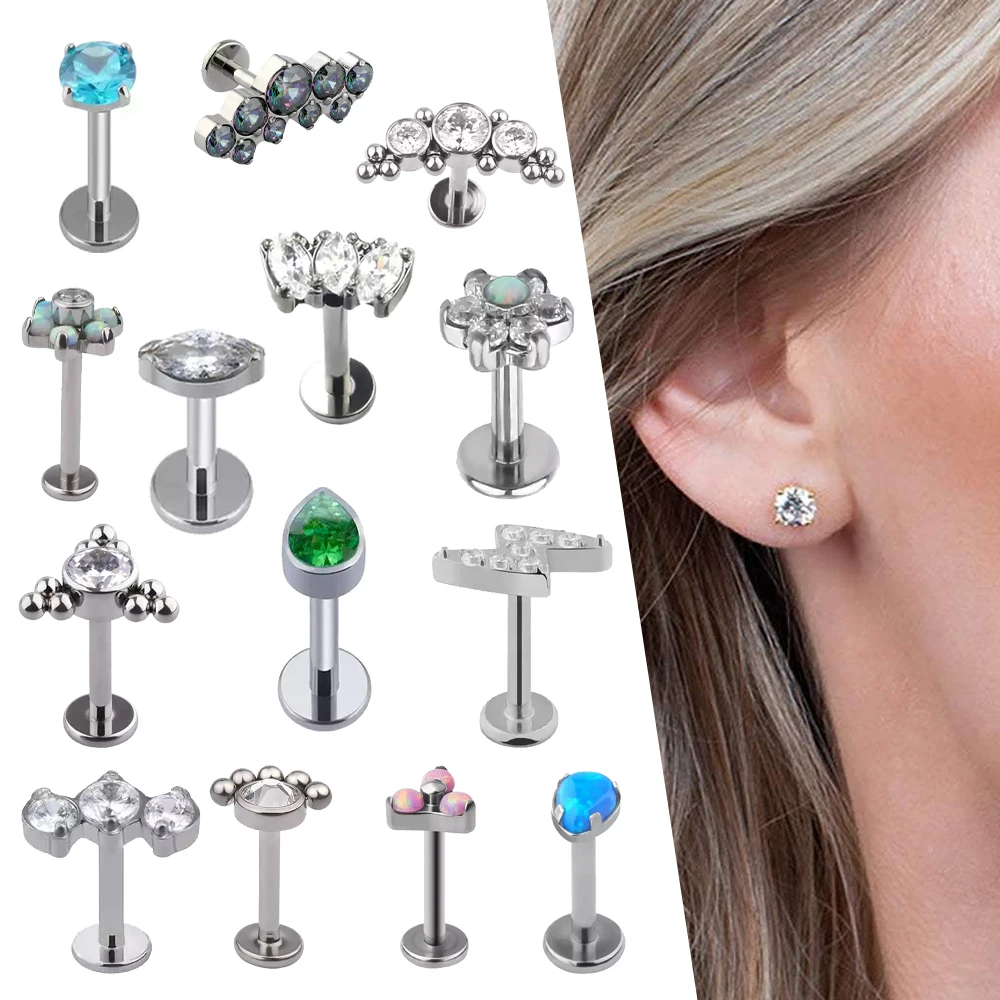 Head Labret Lip Ring ASTM F136 G23 Titanium Internal Thread Helix Rook Piercing Earrings
