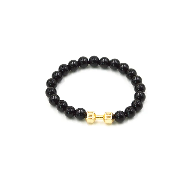 Cheap Hight Quality Natural Stones Wrap Tiger eye Stone Charm Beads Bracelet Black Agate Dumbbell Fitness Hematite Bracelet
