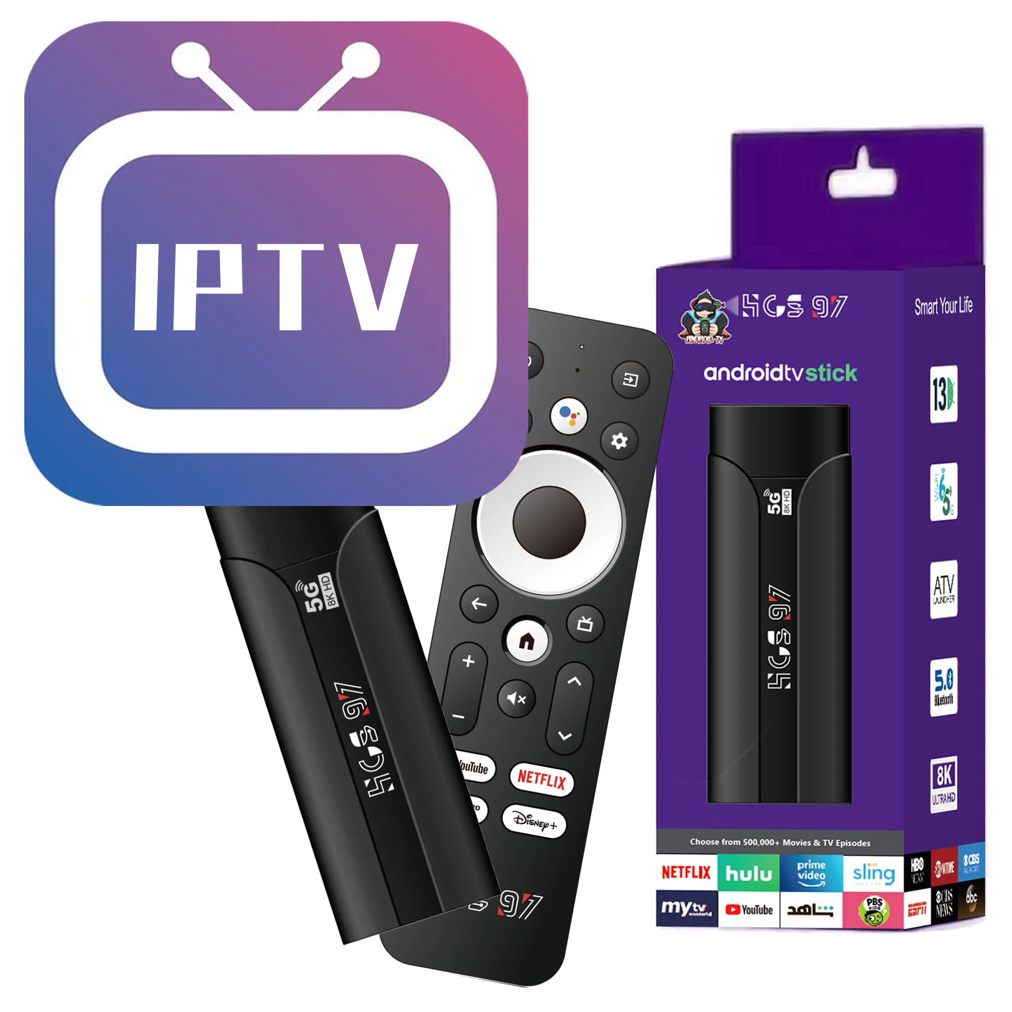 ATV 2.4/5G HCS97 Amlogic S905 TV stick support 4k 8k video android 13 smart streamer 2GB 16GB RAM tv dongle with remote control