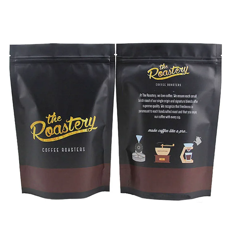Wholesale Custom Print 2 4 8 12 Oz Round Bottom Aluminum Foil Black Plastic Coffee Tea Packaging Bags With Vented Valve