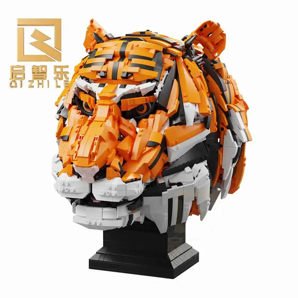 Tiger Head plastic Building Block Toys with 2796pcs,Animal DIY kids tiger block set,Creative Build and Display Model
