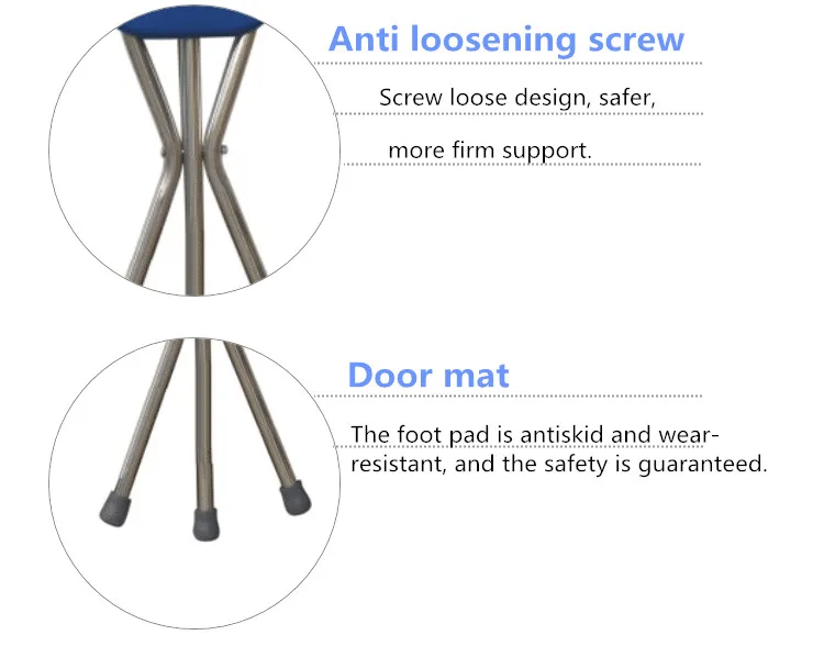 3 legs aluminium foldable walking stick, handle crutch with seat