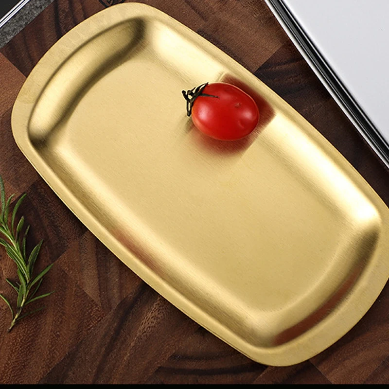 Customized Rectangle Silver Gold Dishes Metal Stainless Steel Service Tray BBQ Roast Plates
