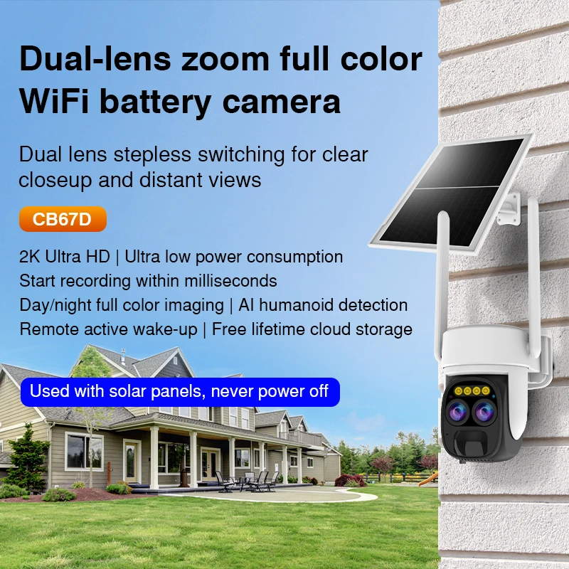 CB67D Wifi Solar Cam Super 3K 6Mp Dual Lens Solar 8W Auto Tracking Ptz Camera Solar Powered  6Mp 10000Mah Battery Ip Camera Ptz