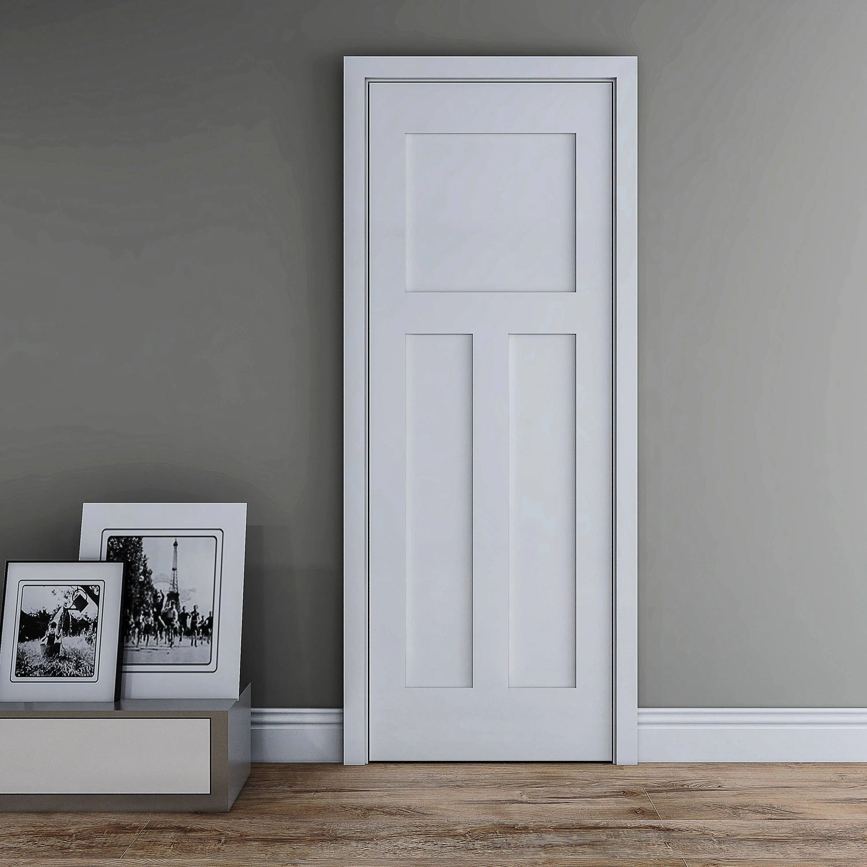 American Shaker Bedroom Entry Door Solid Wood Interior Plain White Prehung Room Interior Panel Door