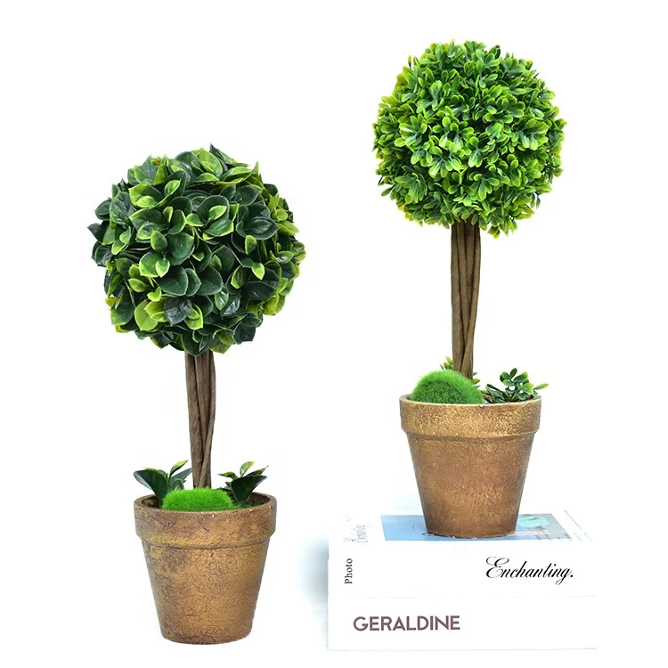 Small artificial boxwood topiary ball plants faux potted plant natural bonsai tree for sale
