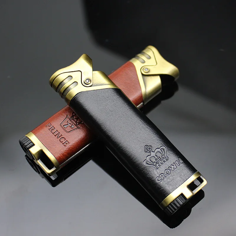 Leather cigar lighter windproof gas business crown lighter