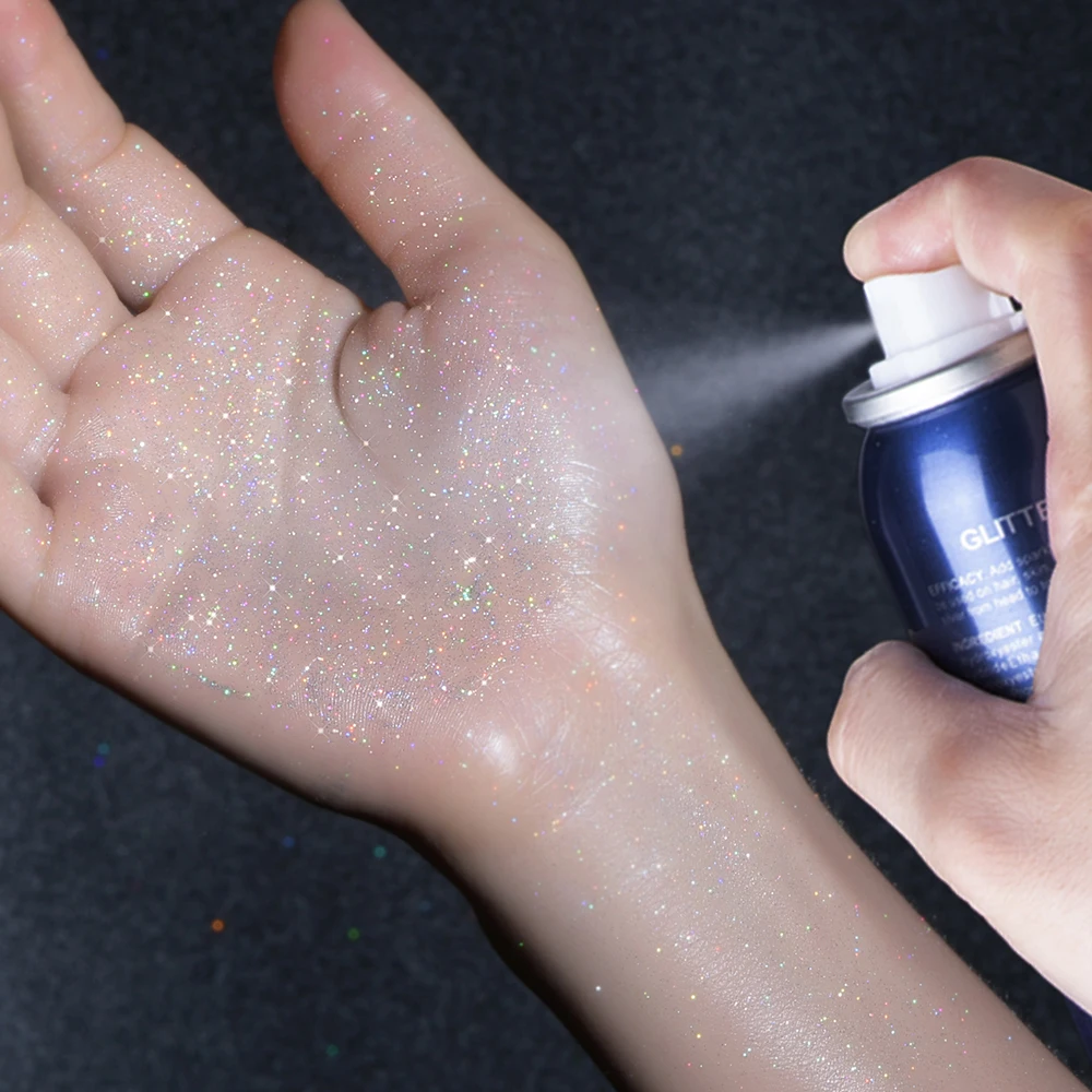Glitter Spray Factory Wholesale Vegan Highlighter Shiny Long Lasting Face Hair Body Spray Glitter Shimmer Party Clothes