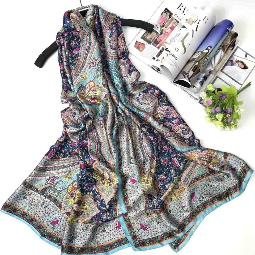 Newest Design Vintage Design India Scarves High Quality Soft Silk Designer Printed Cheap Ladies Shawl And Scarf