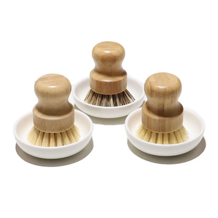 
Bamboo Dish Scrub Brushes, Kitchen Wooden Cleaning Scrubbers Set for Washing Cast Iron Pan/Pot, Natural Sisal Bristles Set 