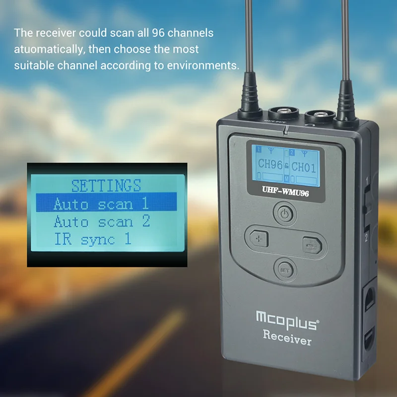 Mcoplus UHF-WMU96(2TX+1RX) Professional  ABS Dual-channel Wireless Lavalier Microphone for DSLR Mirrorless Cameras Smartphone