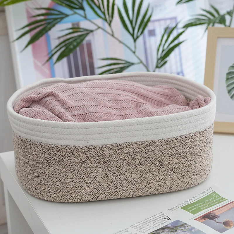 Cotton Woven Empty Gift Baskets for Storage Closet Bins for Shelves Rope Baskets Toy Organizers