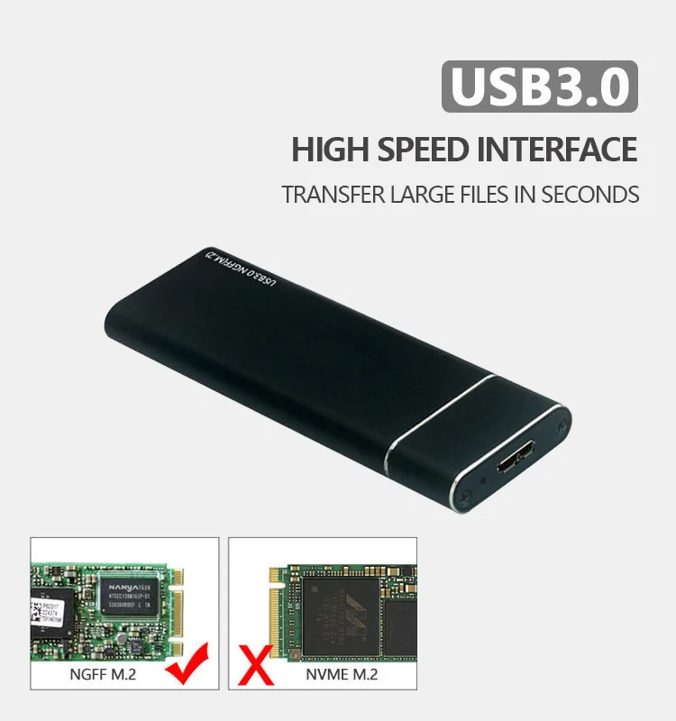 Высококачественный чехол для жесткого диска M.2 NGFF SSD 2230/2242/2260/2280 с