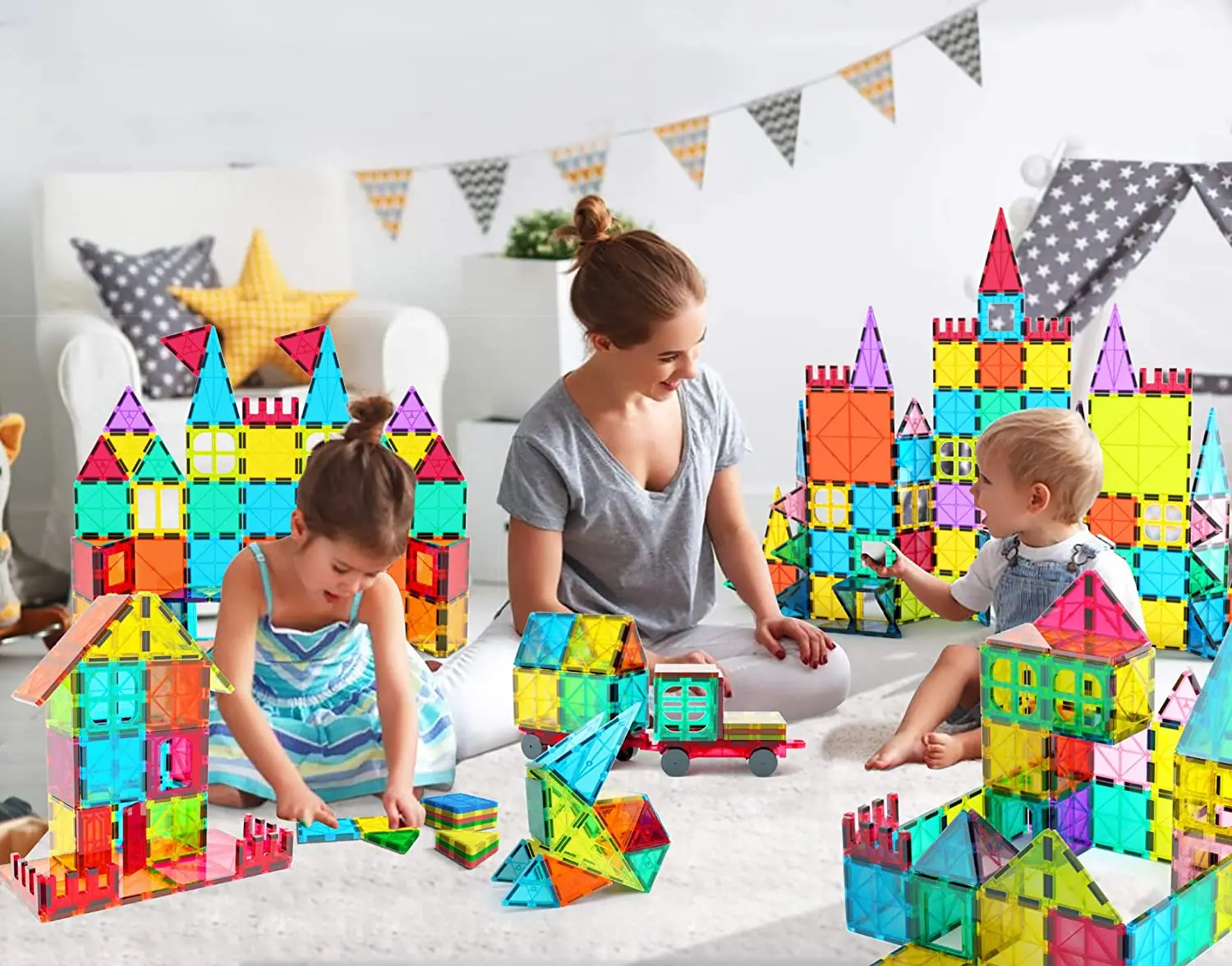 65 PCS Magnetic Tiles Building Blocks Set for Boys Girls Preschool Educational Construction Kit Magnet Stacking Toys for Kids