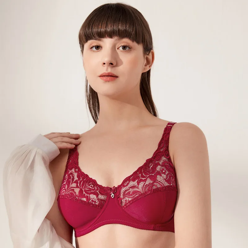 Wholesale large size ultra-thin bra lace sexy steel ring large cups gather adjustable ladies underwear